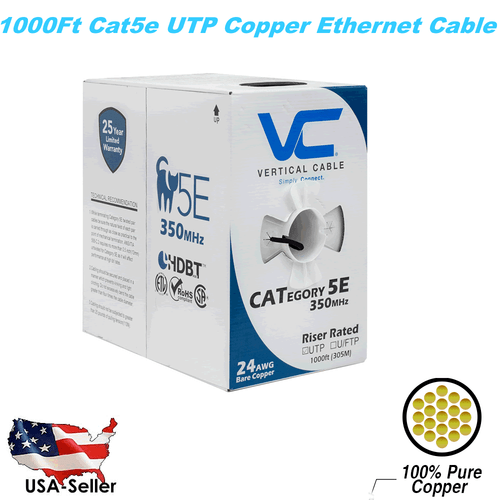 Cat5E Vertikalkabel Schwarz 1000 Fuß Solides CMR Blank Kupfer Bulk Ethernet Kabel - Bild 1 von 4