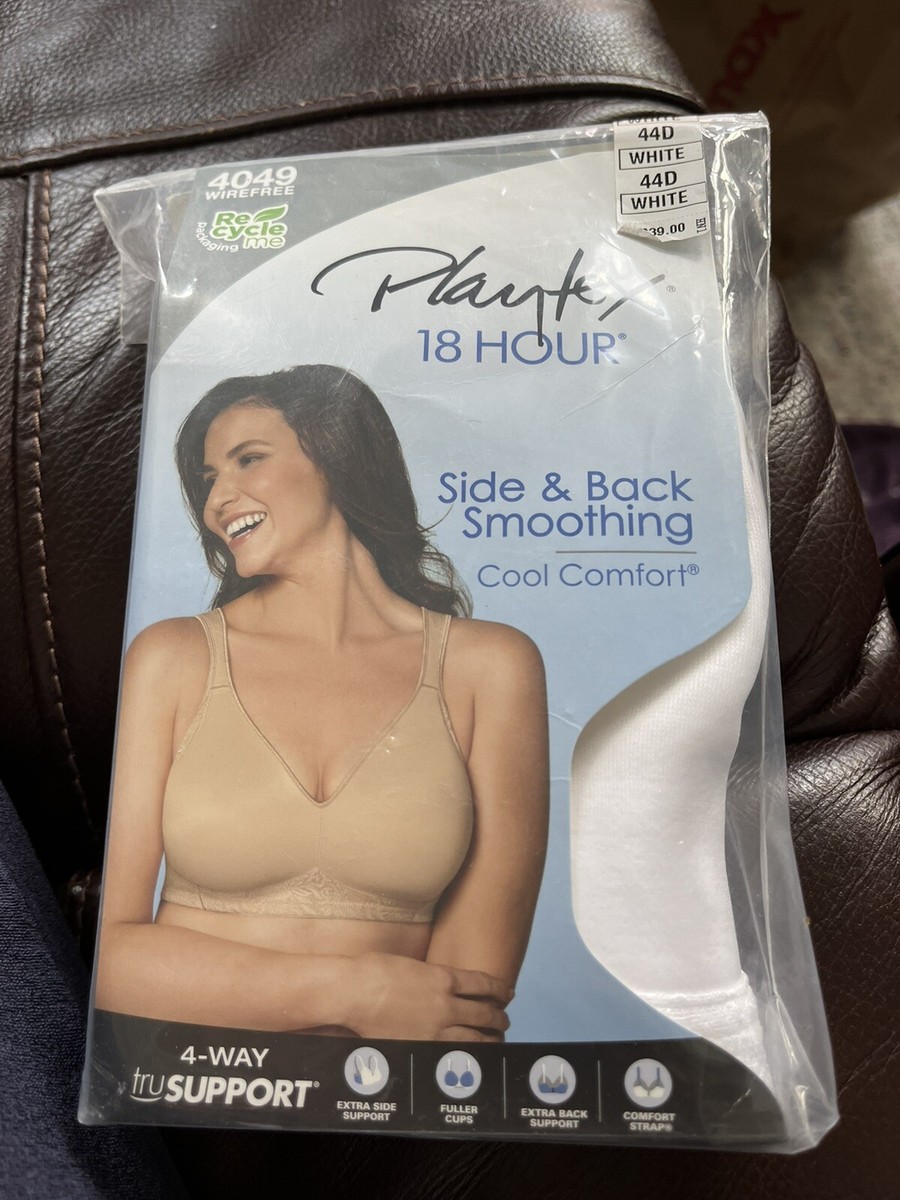 PLAYTEX 44D Women Bra #4049 White 18 Hour Seamless Smoothing Wire