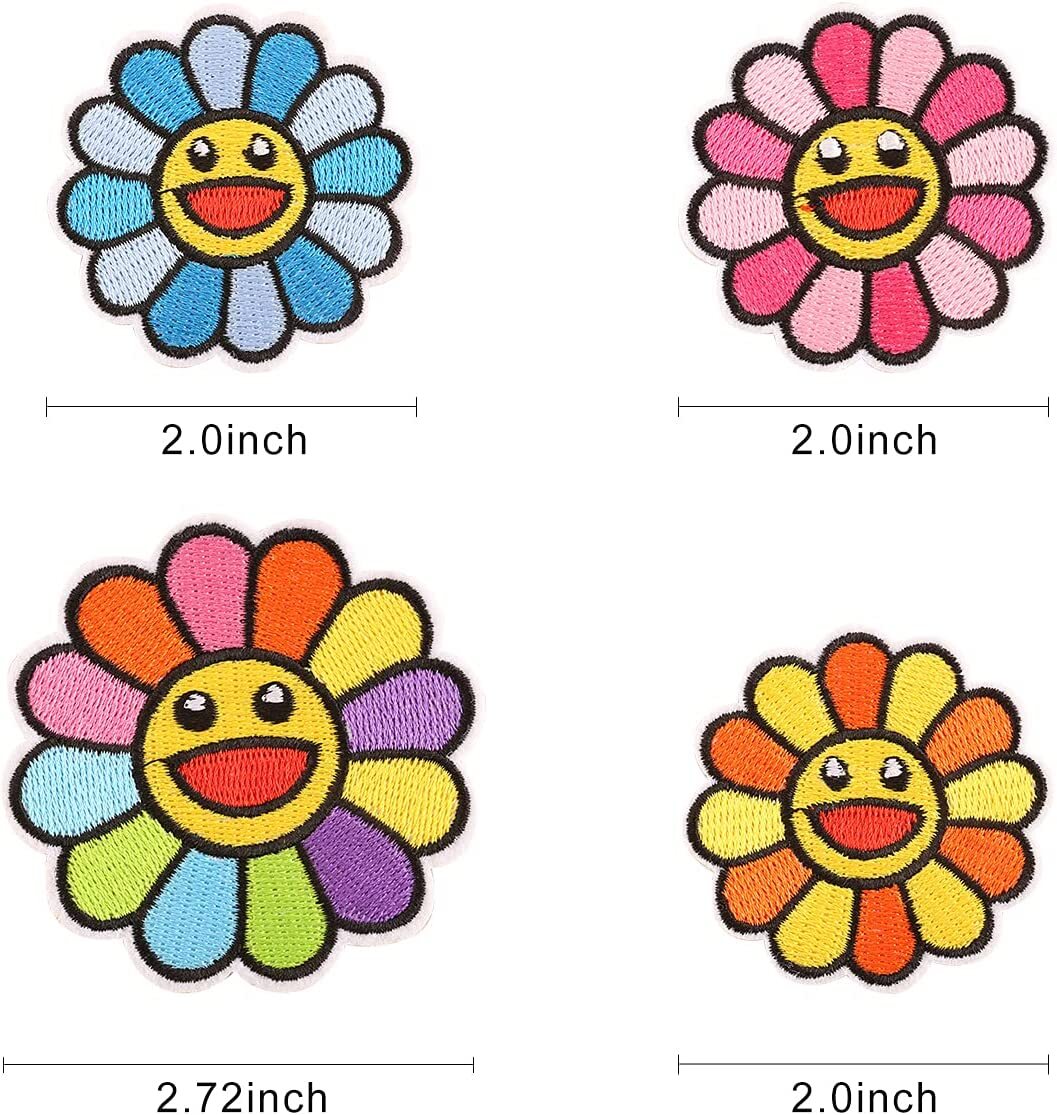 10PCS Smiley Face Patch Murakami Flower Patches Embroidered Patches