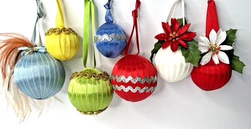 Vintage Handmade Satin Rubbon Wrapped Christmas Ornaments - Picture 11 of 16
