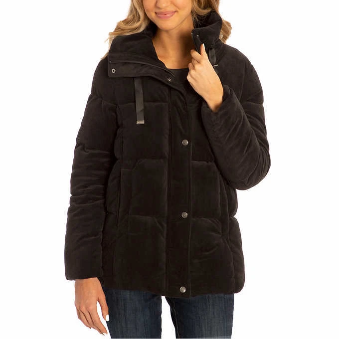 Isaac Mizrahi Damas Terciopelo Puffer Chaqueta Cuello Simulado Abrigo D25 Foto 2 de 4