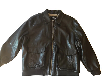 Chaps NEW w Tags Vegan Leather Jacket Mens L Flight Bomber Brown