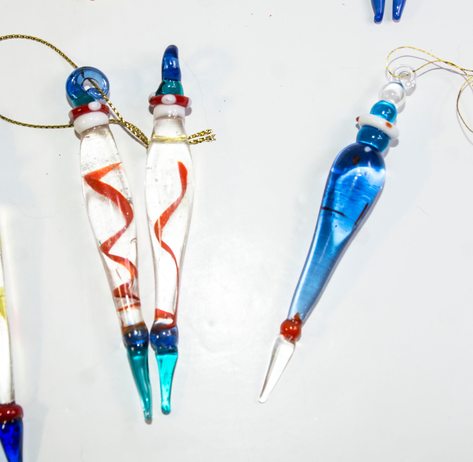 Art Glass Christmas Icicles Set of 11 Ornaments Multi Colorful 4” Long