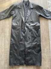 Savannah Full Length Womens Leather Button Trench Coat Small Duster Over Vintage