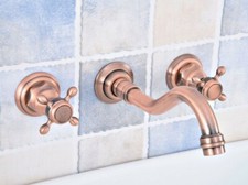 Antique Red Copper 3 Holes Widespread Basin Faucet 2 Knobs Bathroom Tub Faucet