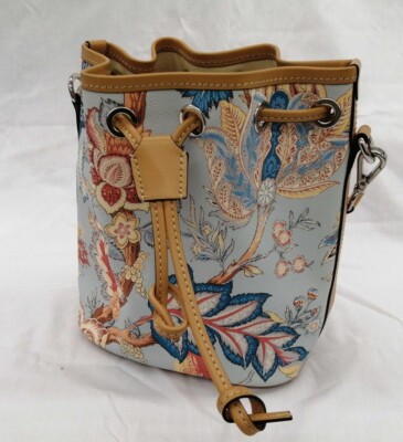 ETRO Blue Multi-Pattern Drawstring Shoulder Bag Genuine Used Leather From Japan