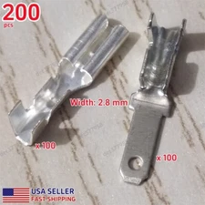 200pcs Non-Insulated Brass 2.8mm Male Female Spade Terminals Wire Connectors