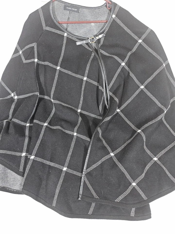 Poncho Ivanka Trump Talla Única Grande Negro Blanco Capa a Cuadros Elegante 🔥 Foto 4 de 4