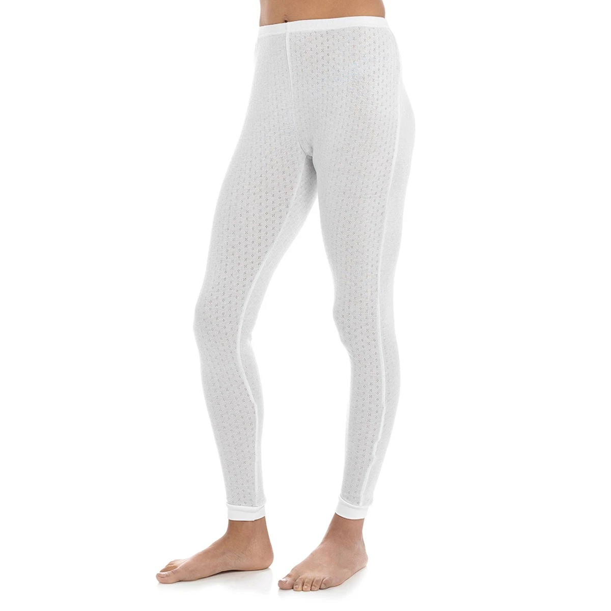 Ladies White Thermal Leggings Womens 0.75 Tog Pointelle Extra Warm Long  Johns