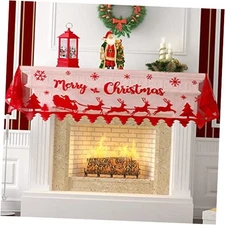 Christmas Mantle Scarf - Merry Christmas Fireplace Decorations - Red Lace 