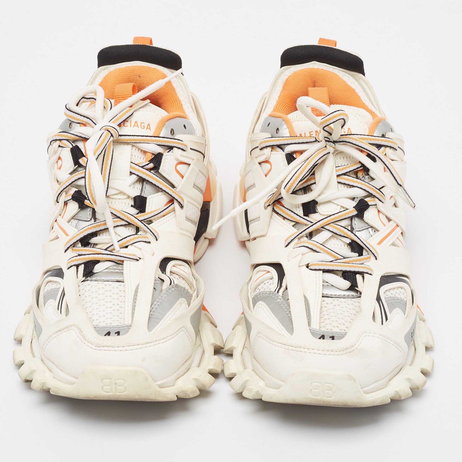 Balenciaga WhiteOrange Mesh and Faux Leather Track Low Top Sneakers Size 41 image 3