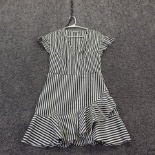 Express Dress Womens 4 Black White Stripe Faux Wrap Ruffle V Neck Mini