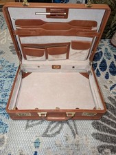 Vintage Leather Hard Shell Attache Briefcase Combination Lock Brown NOS