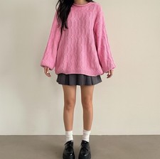 Vintage Simply Cotton Pink Cable Knit Oversized Sweater Made in USA 100% Cotton