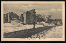 Old postcard Epinonville, Western battlefield in ruins under the snow