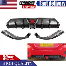 Rear Bumper Diffuser W Led 2pc Rear Splitters For 2016-2022 Honda Civic 4door