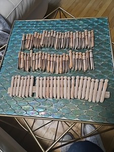 Vintage Wood Wooden Clothes Pins Hanging  Pegs Round Heads Lot Of 73 Crafts