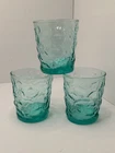 Anchor Hocking Aqua Lido Milano 8oz Glass Tumblers Crinkle MCM Vintage Set of 3