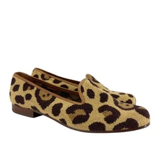 Stubbs & Wootton Palm Beach Felix Loafers Big Leopard Print Needlepoint 8.5
