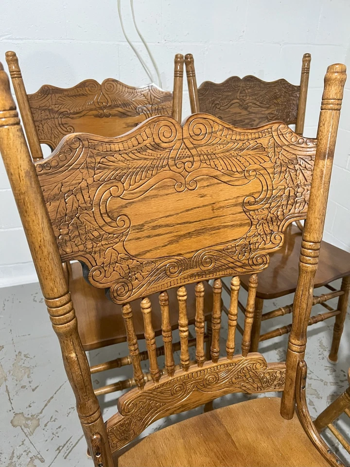 Cadeiras de jantar vintage estilo country costas prensadas carvalho maciço - Conjunto de 4 - Imagem 3 de 3