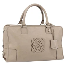 LOEWE Anagram Amazona 36 Hand Bag Leather Gray Silver Auth ep12046