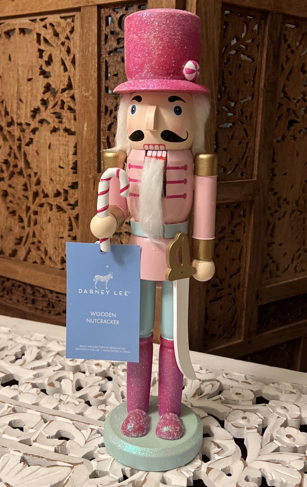 Nutcracker Handcrafted Pink Mint Wooden Figurine Christmas Decor 14 inch Sword
Opens in a new window