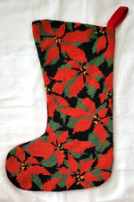 Poinsettia Needlepoint Christmas Stocking