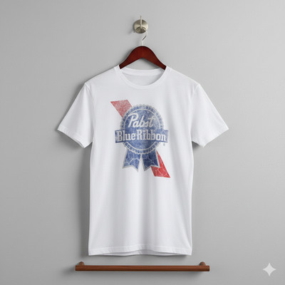 Pabst Blue Ribbon Logo Graphic T-Shirt White Vintage Beer Tee - T472