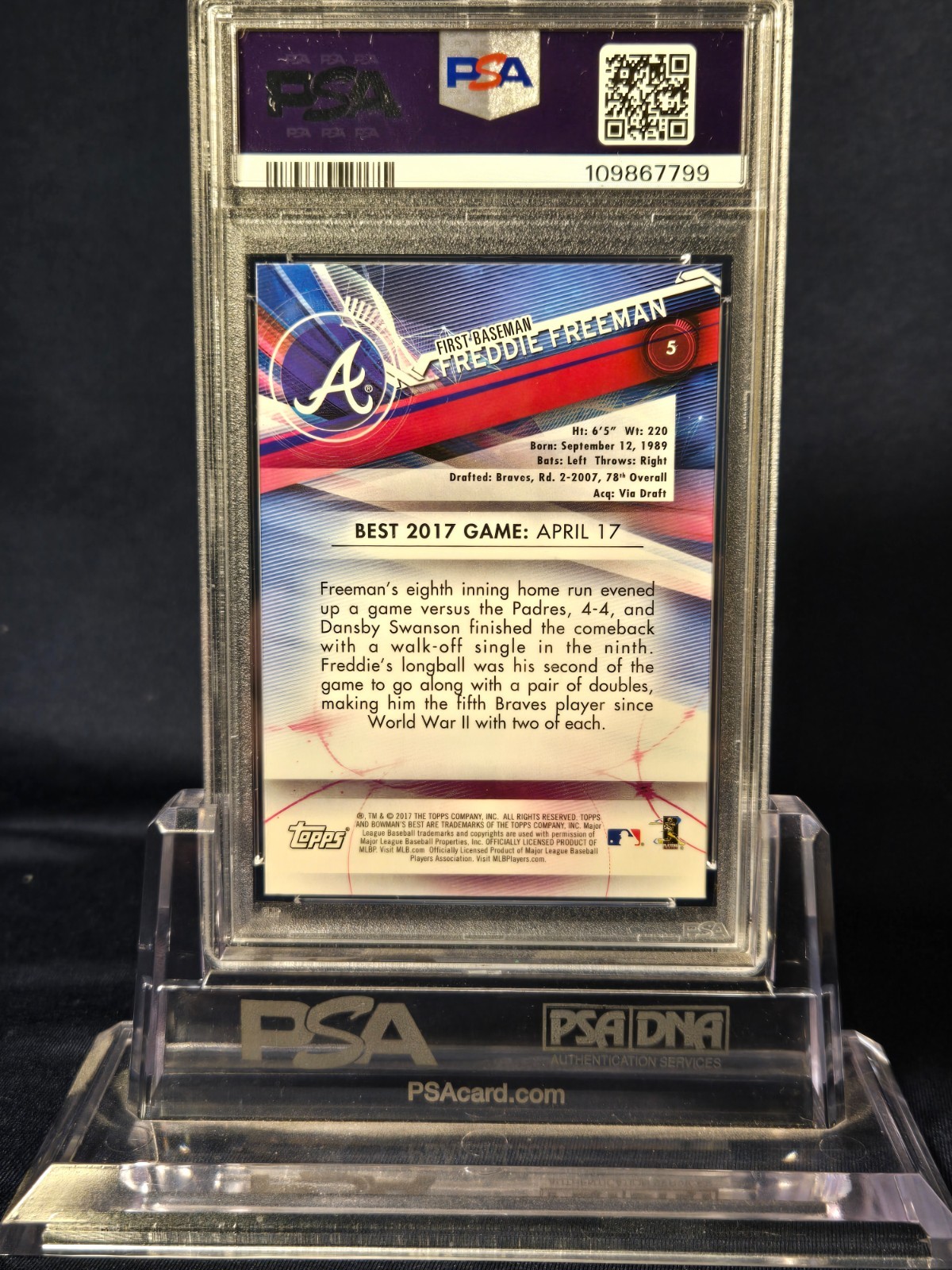 2017 BOWMAN’S BEST FREDDIE FREEMAN PSA 10 GEM MINT 10 #5!!! view 2