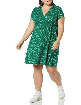 Amazon Essentials Women's Surplice V Neck Swing Dress XX-Large, Green Floral 