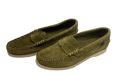 New Sebago Womens Dan Boat Olive Green Roughout Penny Loafer Size 8.5 R