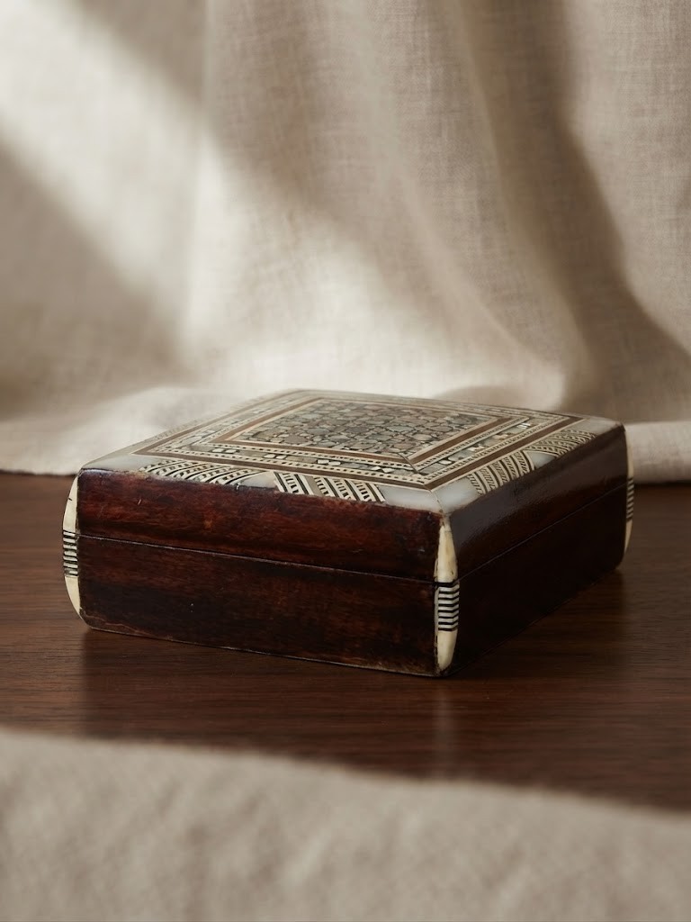 Portagioie in legno fatto a mano madreperla intarsiato mosaico vintage elegante