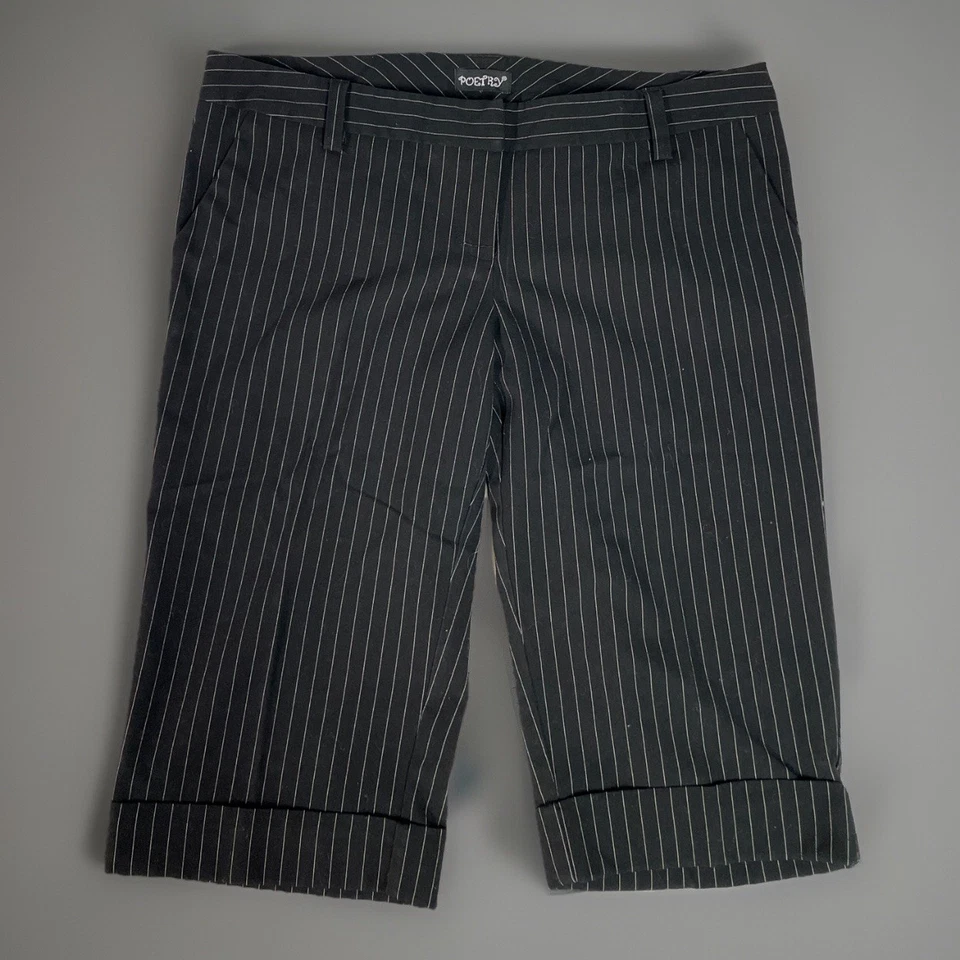 Poetry Bermuda Shorts Pockets Women's Black Pinstriped Zipper, Casual Size Large Foto 3 de 4