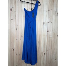 NWT Lulus Goddess Aura Cobalt Blue Satin One-Shoulder Maxi Dress Bridesmaid XXL
