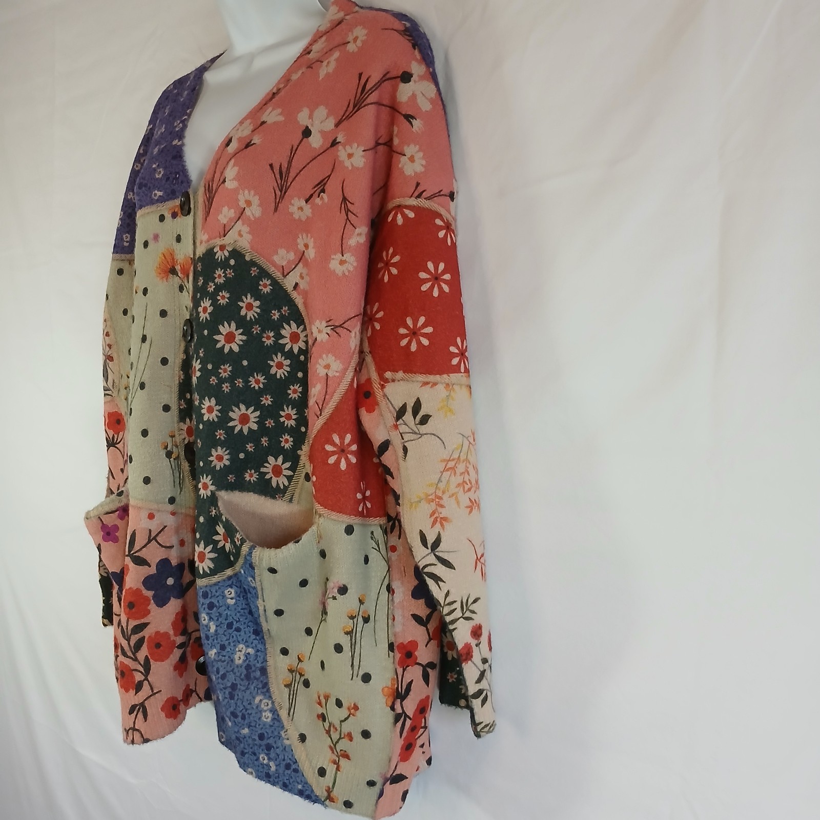 YesNo cardigan patchwork pattern multicolor wool … - image 3