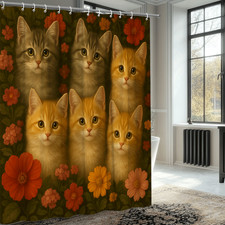 Cute Cat Floral Shower Curtain - Adorable Kittens Design
