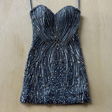 Scala Dress Womens 6 Silver Beaded Sequin Strapless Sweetheart Bodycon Short