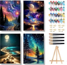 4 Pack Framed Paint by Numbers Kit for Adults Beginners with Wooden Easel, Starr