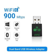 USB WiFi-6 900Mbps 2 in 1 Dongle 2.4G 5GHz Dual Band  BT 5.3 Win10,11 Free Ship