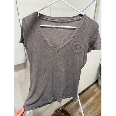 Mossimo Supply Co Womens Boyfriend Tee Brown V-Neck Pocket T-Shirt Size M Cotton
