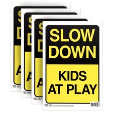Slow Down Kids at Play Sign, 4-Pack, 12x8 inches - Kids at Play Safety Signs for
