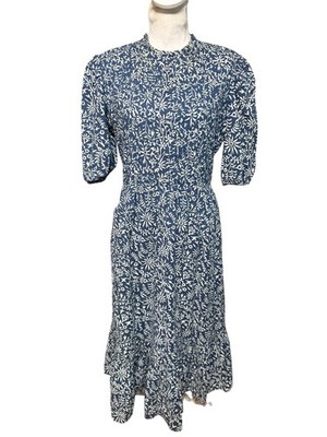 Beau & Ro Annika Dress Sz L Blue Floral Pintuck Ruffle Cottagecore Prairie Maxi
