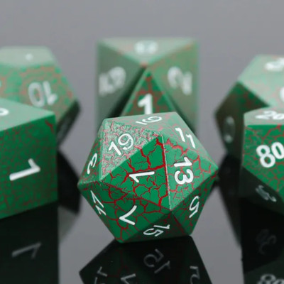    Wyrmscale Green & Red Metal DnD Dice Set | Dungeons &Dragons RPG AD&D