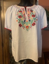 Vintage NWOT Cotton Embroidered Folk Hungarian Blouse Size XL or 1X Bust 23  