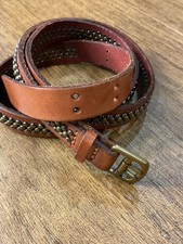 GAP Skinny Width Leather Metal Button Studded Double Buckle Belt Sz M/L - EUC