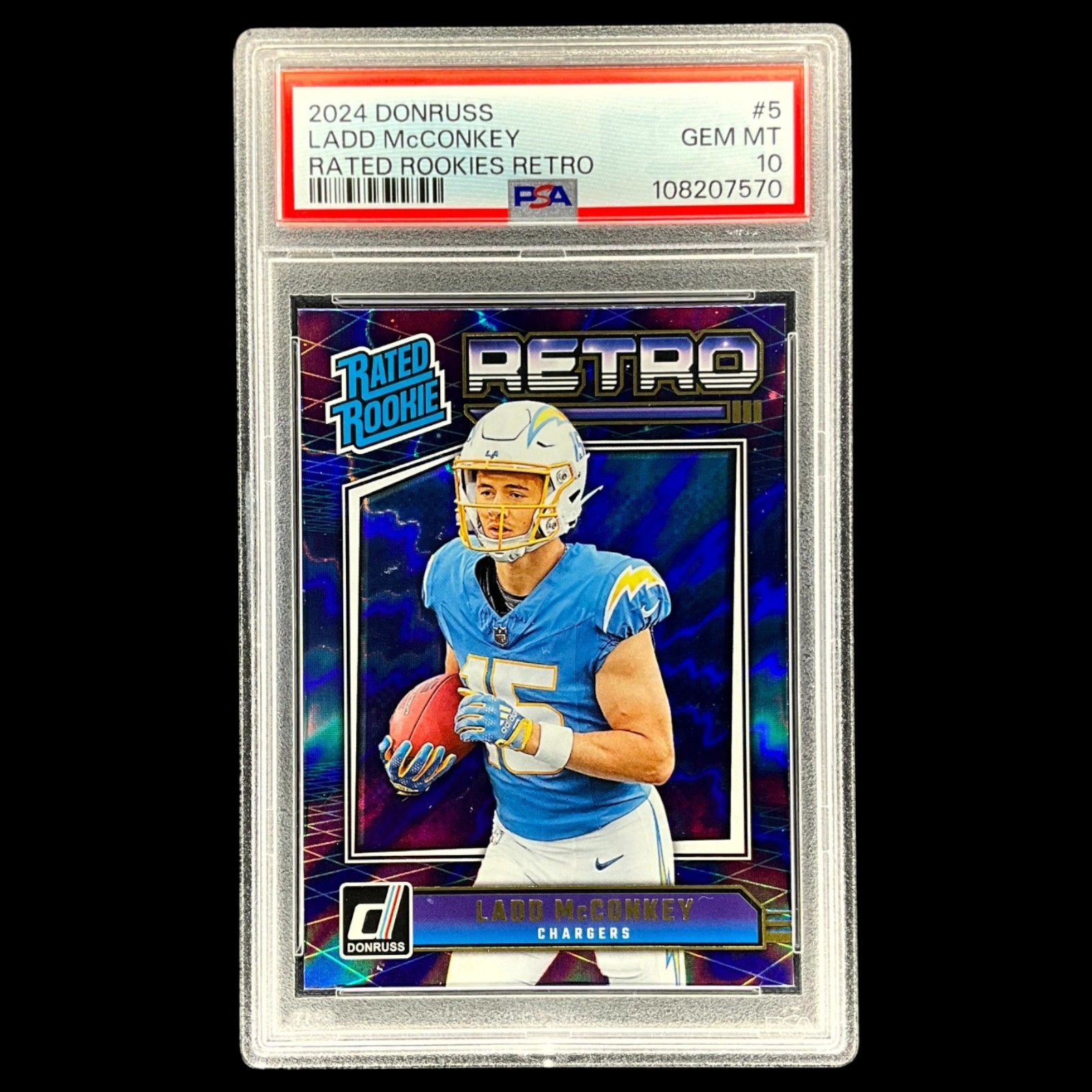 2024 Panini Donruss Ladd McConkey Rated Rookie Retro #5 PSA 10 CHARGERS