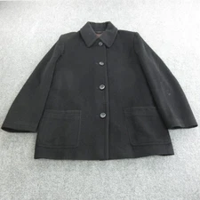 Valstar Coat Mens Large Black Wool Car Coat Made in Italy Patch Pockets Collar