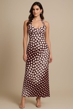 DIANE von FURSTENBERG Vintage Maxi Dress 100% SILK Size 8 Jocelyn Brown White