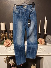 Kosmos Lupo Herren Jeans Hose Ziernähte Weiß Grades Bein Blau Gr.29
