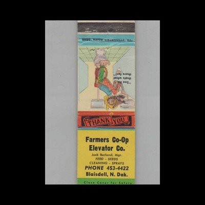 Matchbook Cover Farmers Co-Op Elevator Co. Blaisdell ND